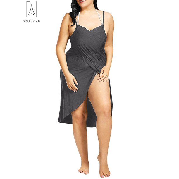 GustaveDesign Plus Size Womens Beach Spaghetti Strap Backless Bathing Suit Bikini Cover Up Short ... | Walmart (US)
