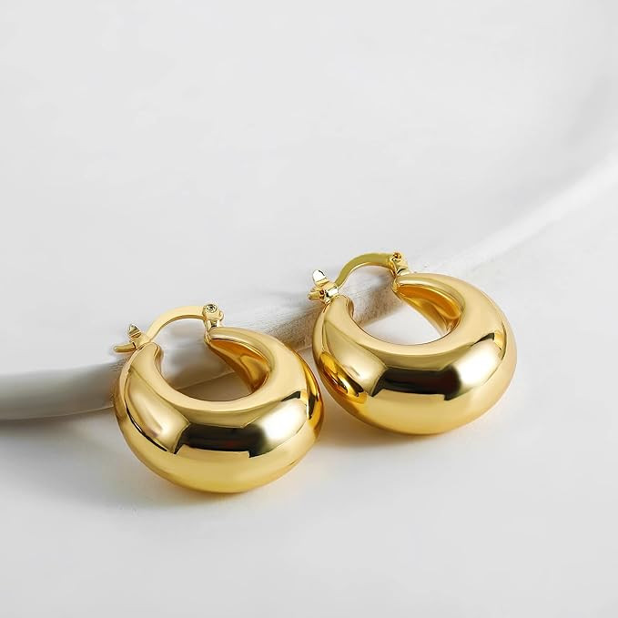 Chunky Gold Hoop Earrings for Women Lightweight Thick Hoops 18k Gold Plated Large Chunky Hoop Ear... | Amazon (US)