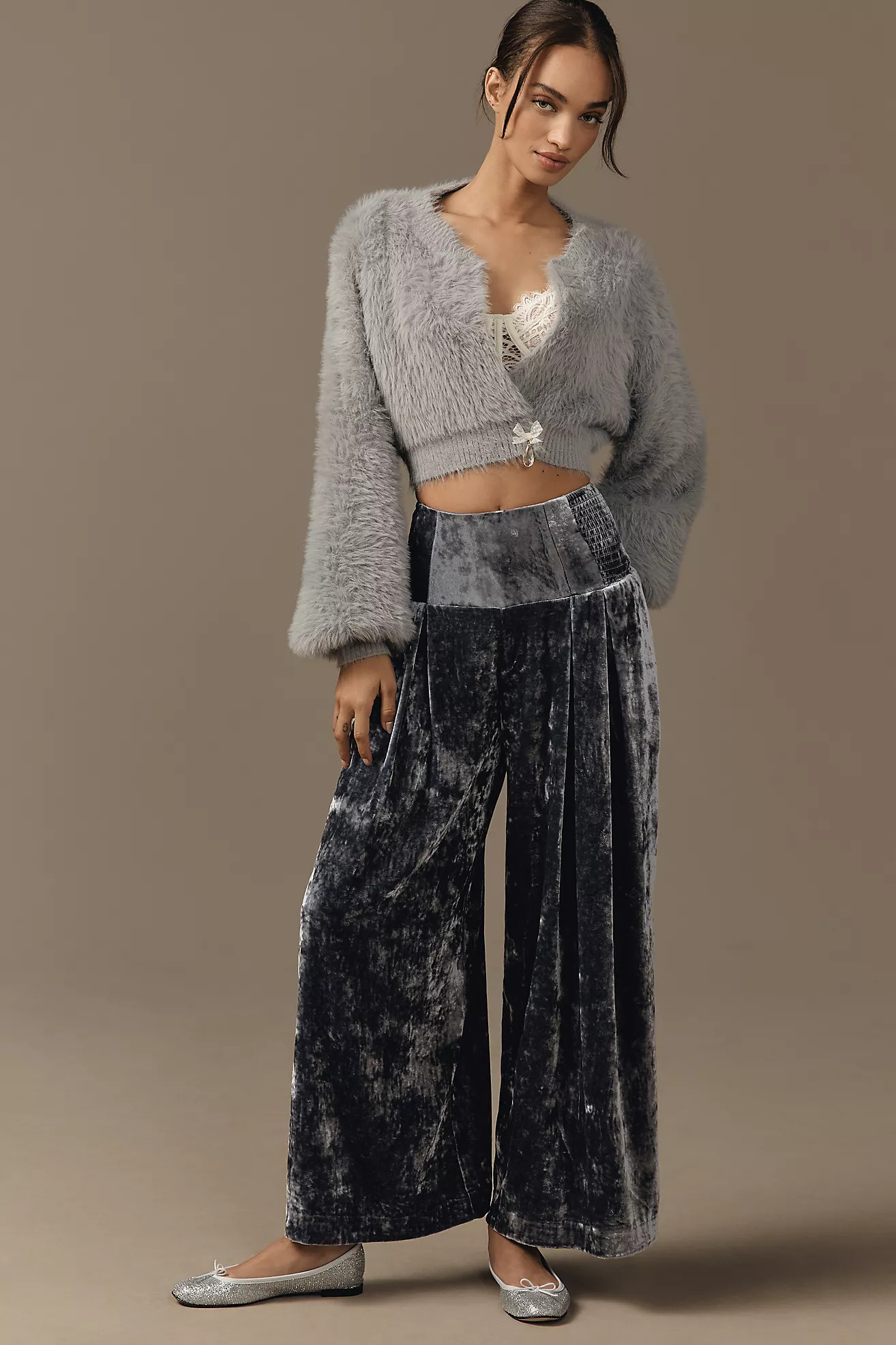 By Anthropologie Crushed Velvet Wide-Leg Pull-On Pants | Anthropologie (US)