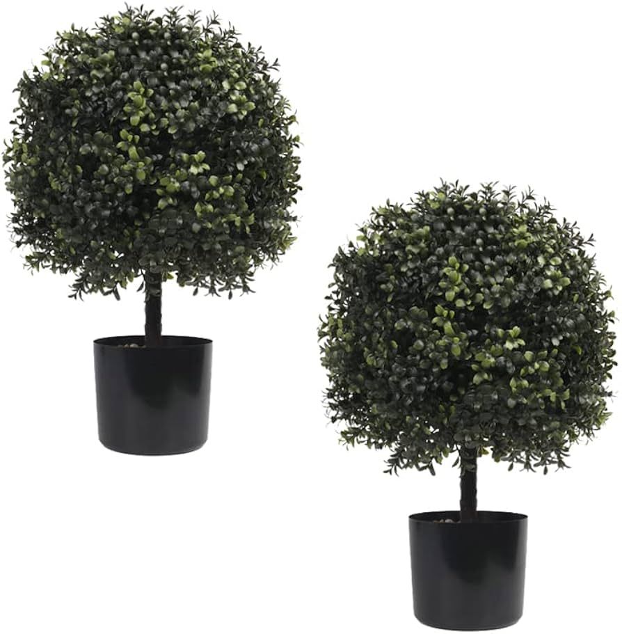 UNADRA Topiary Trees Artificial Outdoor 2 Pack Faux Boxwood Ball Fake Plants 22”T 13”D Set of 2 in P | Amazon (US)