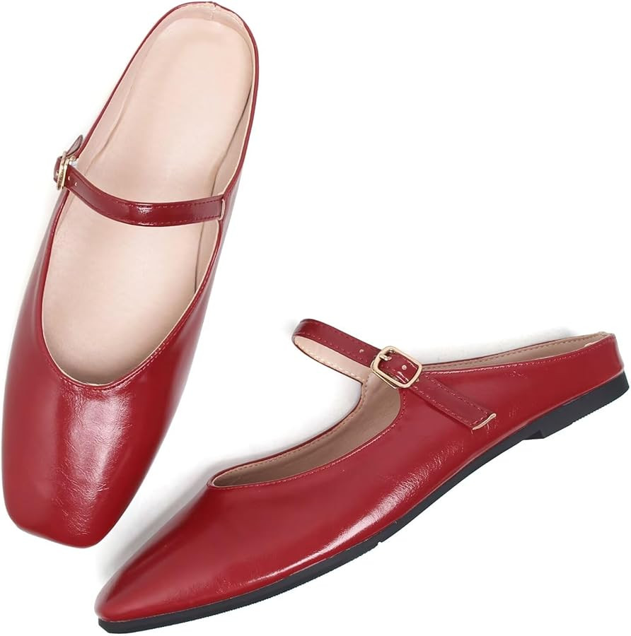 Women Mules Elegant Dressy Flats Closed Toe Microfiber Leather Shoes Adjustable Buckle Strap Mary... | Amazon (US)