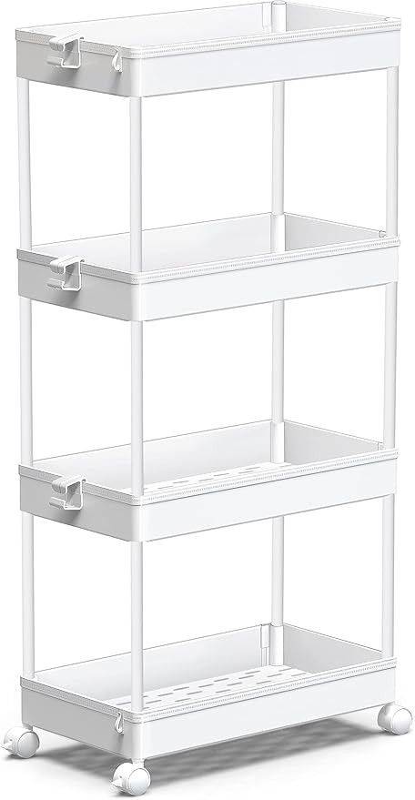 SPACEKEEPER Storage Cart, 4-Tier Mobile Shelving Unit, Bathroom Rolling Cart Utility Storage Orga... | Amazon (US)