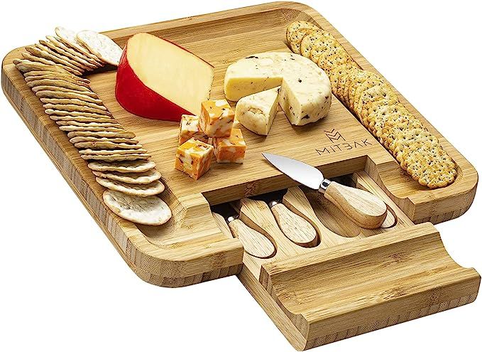MITBAK Charcuterie Board Tray with 4 Cheese Knives | Bamboo Cheese Board Serving Tray | Cutting B... | Amazon (US)
