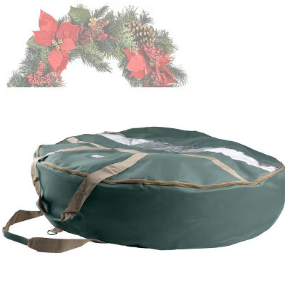 Hastings Home Artificial Wreath Storage Bag For Holiday and Christmas Wreaths and Garlands - 48", Green/Gold | Target