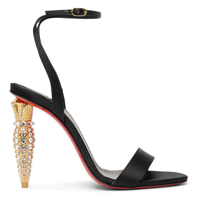 Lipstrass Queen 100 black satin sandals | Shop Savannahs (US)