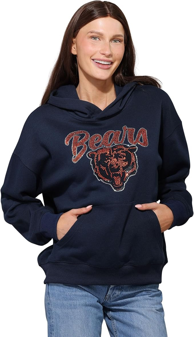 FOCO NFL womens Nfl Rhinestone Team Logo Oversized Oversized Hoodie Sweatshirt | Amazon (US)