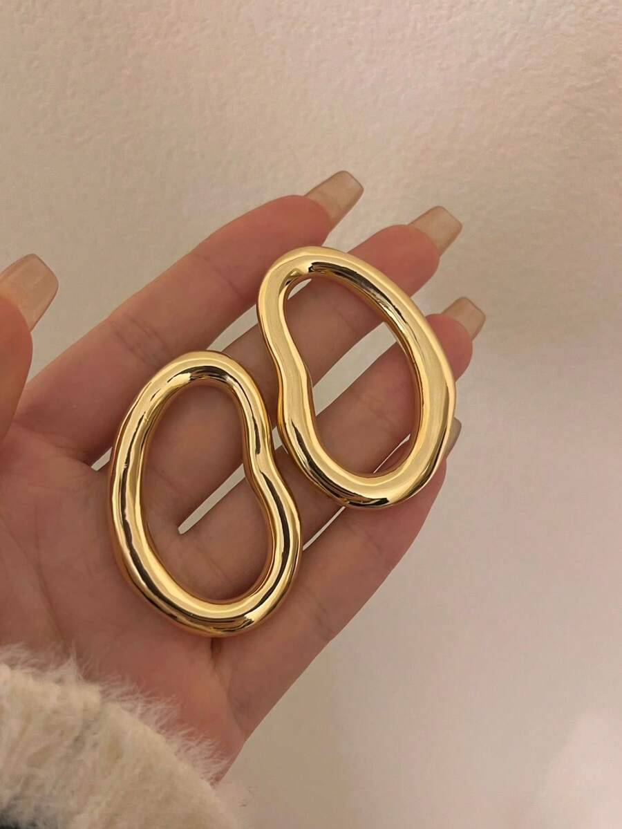 1 Pair Asymmetric Asymmetrical Hollow Metal Hoop Earrings, European And American Style Personaliz... | SHEIN