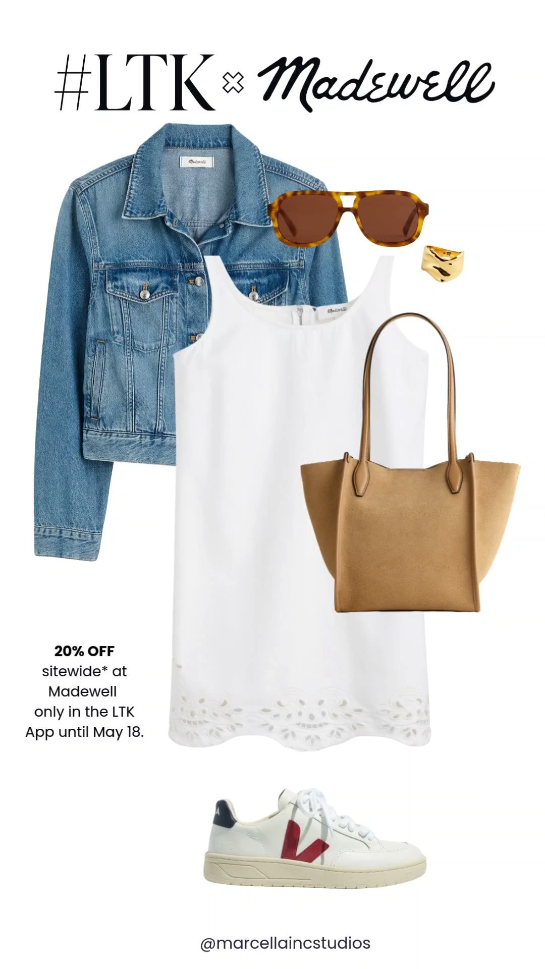 Madewell Sale Event: 20% OFF 
White Summer Dresses Memorial Weekend OOTD 🏷️✨

Shop the exclusive Madewell LTK Sale before it ends on May 18th! Styling a classic white scallop dress with a staple denim jacket for a comfortable and cute Memorial Day weekend outfit.

This easy summer casual dress is paired with a tan tote bag, tortoiseshell sunglasses, and classic white Veja sneakers with red/navy color pops perfect to celebrate the holiday.

Notes: The dress runs true to size and has the prettiest scalloped hem detail. Tap the post to copy your exclusive 20% discount code directly in the app!

#LTKxMadewell #LTKootd #LTKSaleAlert