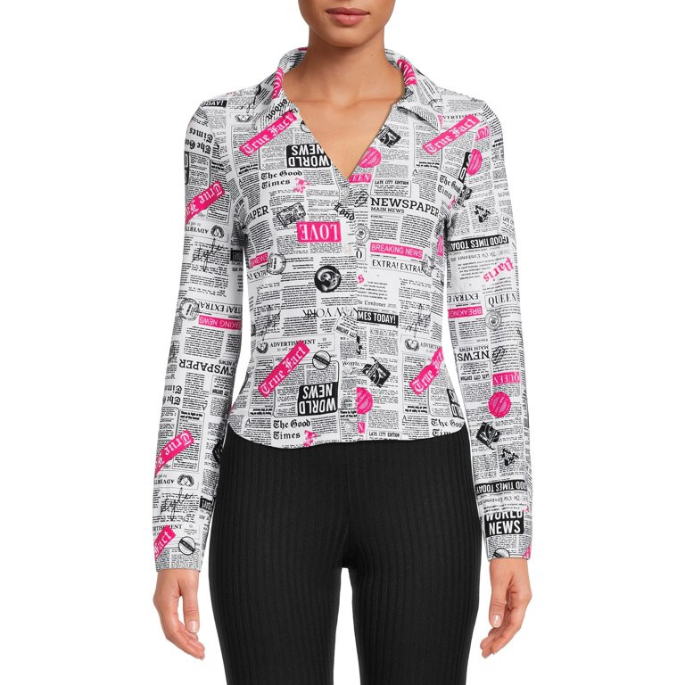 No Boundaries Juniors’ Printed Button Front Top | Walmart (US)