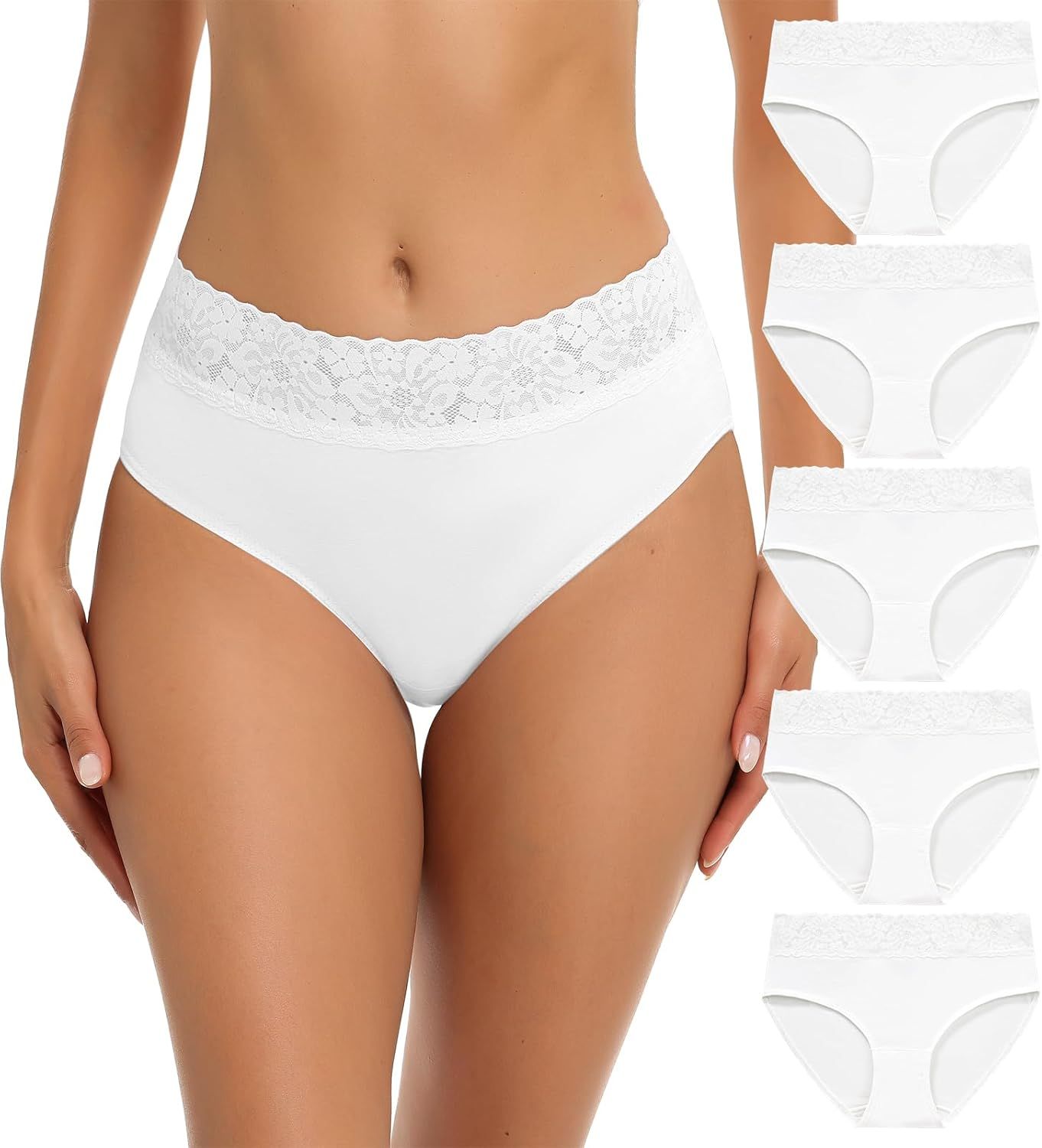RHYFF Womens Underwear Cotton Bikini Panties Lace Soft Hipster Panty Ladies Stretch Full Briefs 5... | Amazon (US)