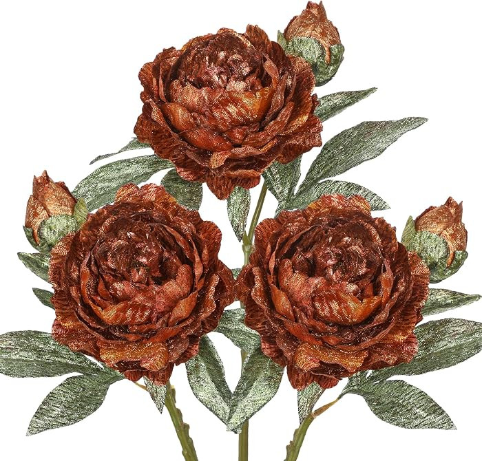 Briful 3PCS Artificial Christmas Peony Flower Stems, 15in Silk Peonies with Bud Fake Peony Floral... | Amazon (US)