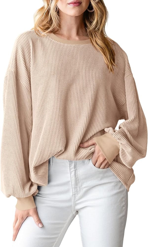 PRETTYGARDEN Women's Long Sleeve Tee Shirts Fall Trendy Clothes Casual Loose Crewneck Ribbed Blou... | Amazon (US)