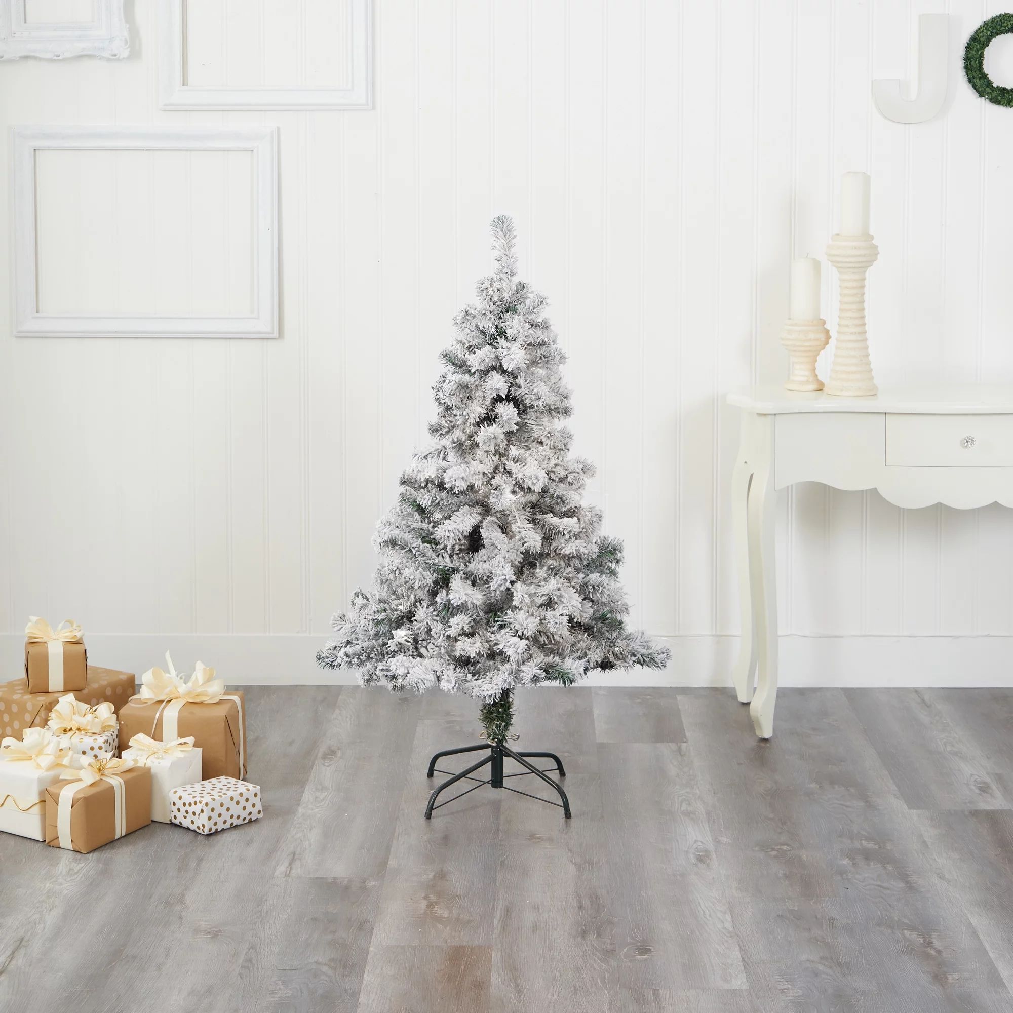 Nearly Natural 4' Green Flocked Spruce Artificial Christmas Tree - Walmart.com | Walmart (US)
