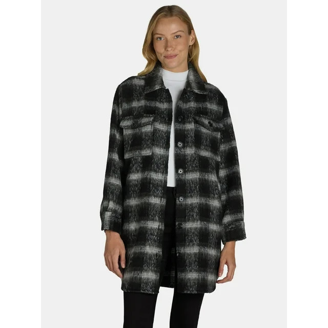 Time and Tru Women's Brushed Longline Plaid Shacket, S-XXXL | Walmart (US)
