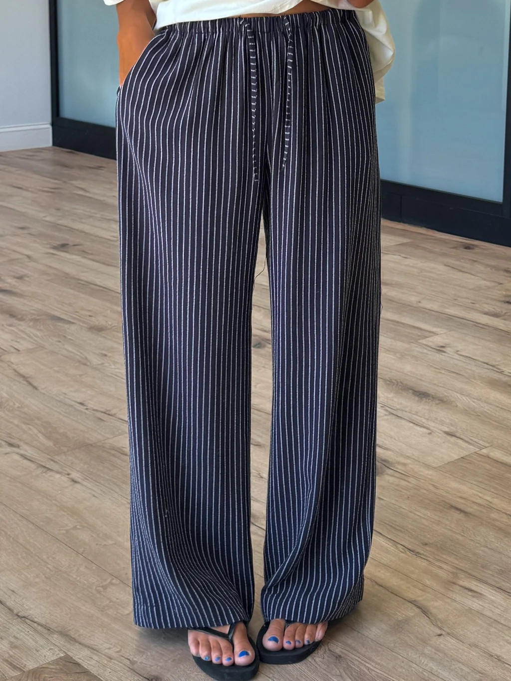 Perrie Stripe Casual Pant | Navy | Shop Talulah