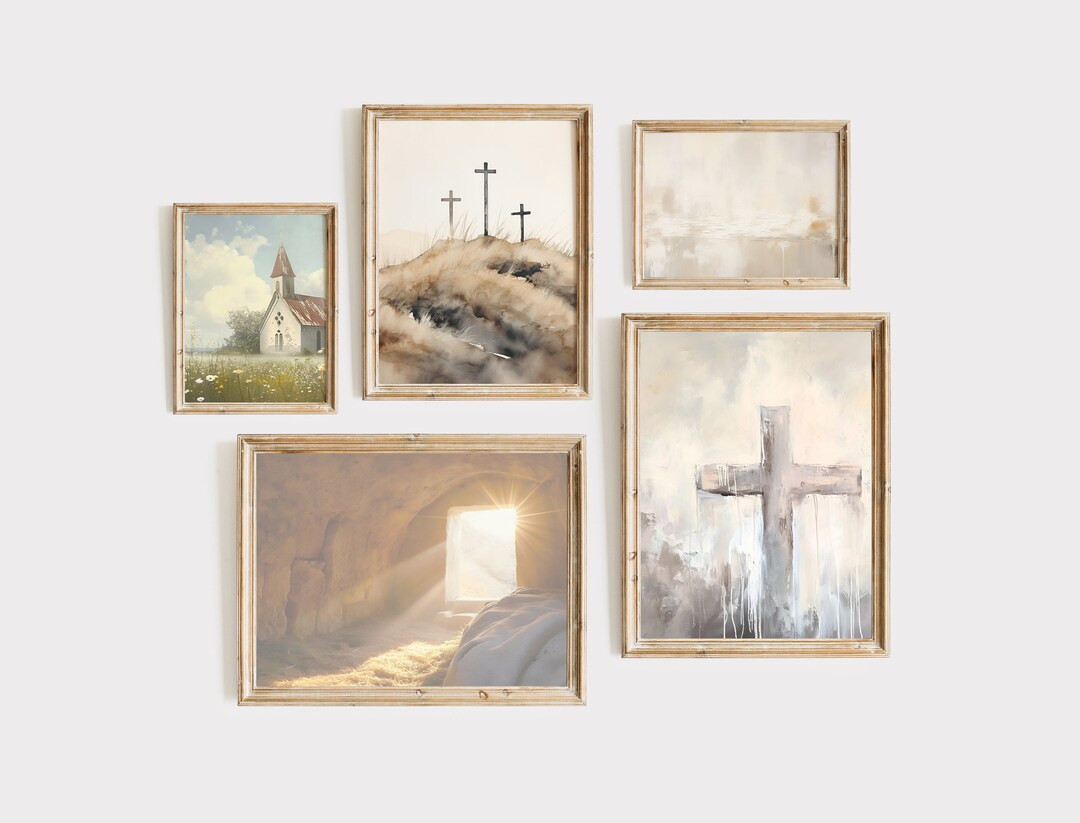 Easter Wall Art, Set of 5 Easter Print, Christian Wall Art, Resurrection Wall Art, Neutral Tone E... | Etsy (US)