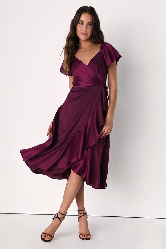 Serene Sight Plum Purple Midi Wrap Dress | Lulus (US)