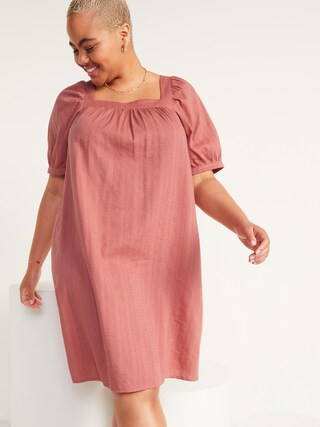 Puff-Sleeve Dobby Mini Swing Dress for Women | Old Navy (US)