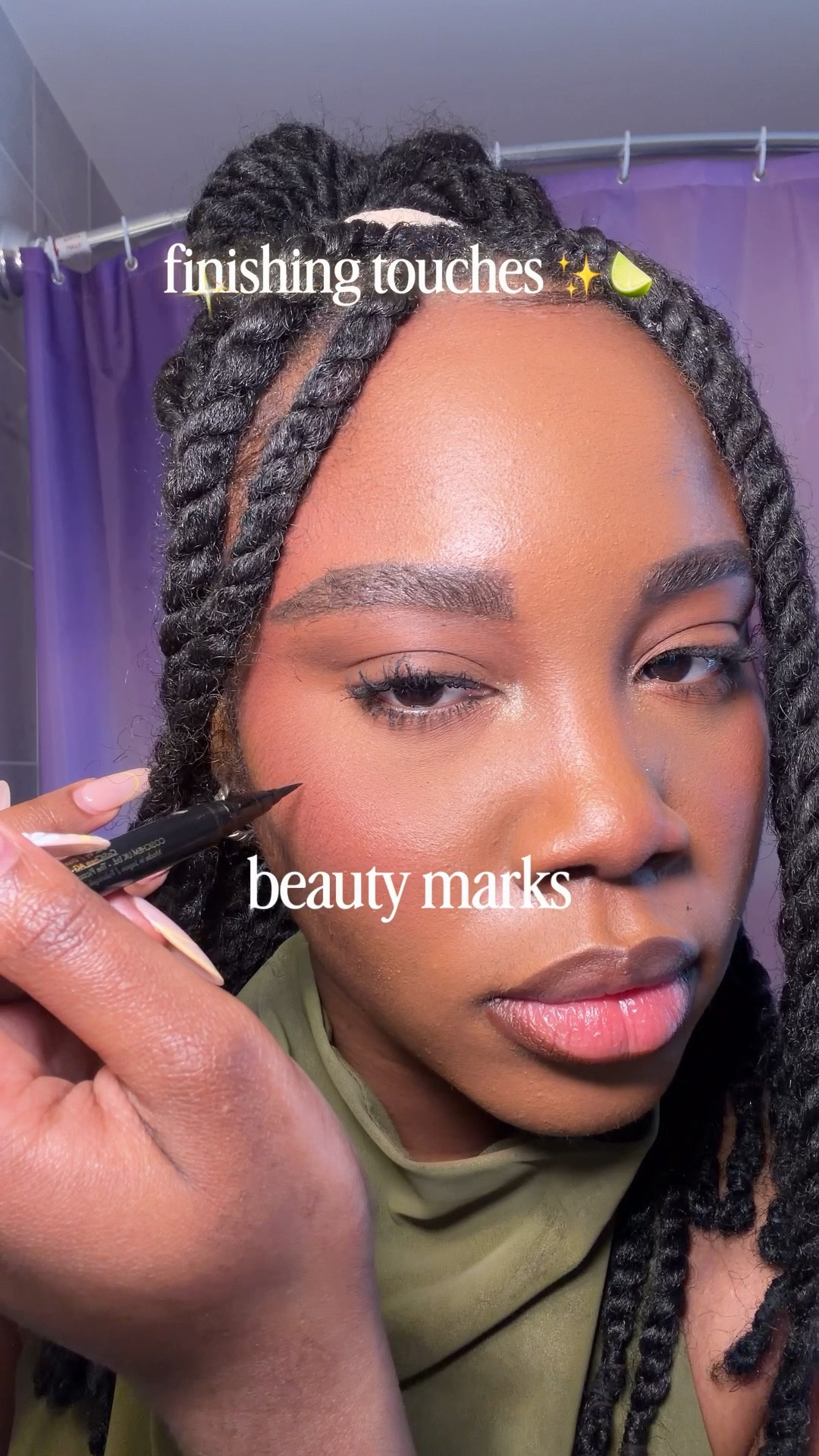 my finishing touches lately before I head out ✨💚🍋‍🟩. comment “NEED” for the links ↙️

braids: @hushdollhause @outre_hair @clorebeauty 
eyeliner pen: @stilacosmetics @stila 
pressing powder: @charlottetilburyskincare 
lips: @maccosmeticscanada @thelipbar @nyxcosmetics_canada 

mostly @Sephora brands 

#LTKcanada #LTKstyletip #LTKbeauty