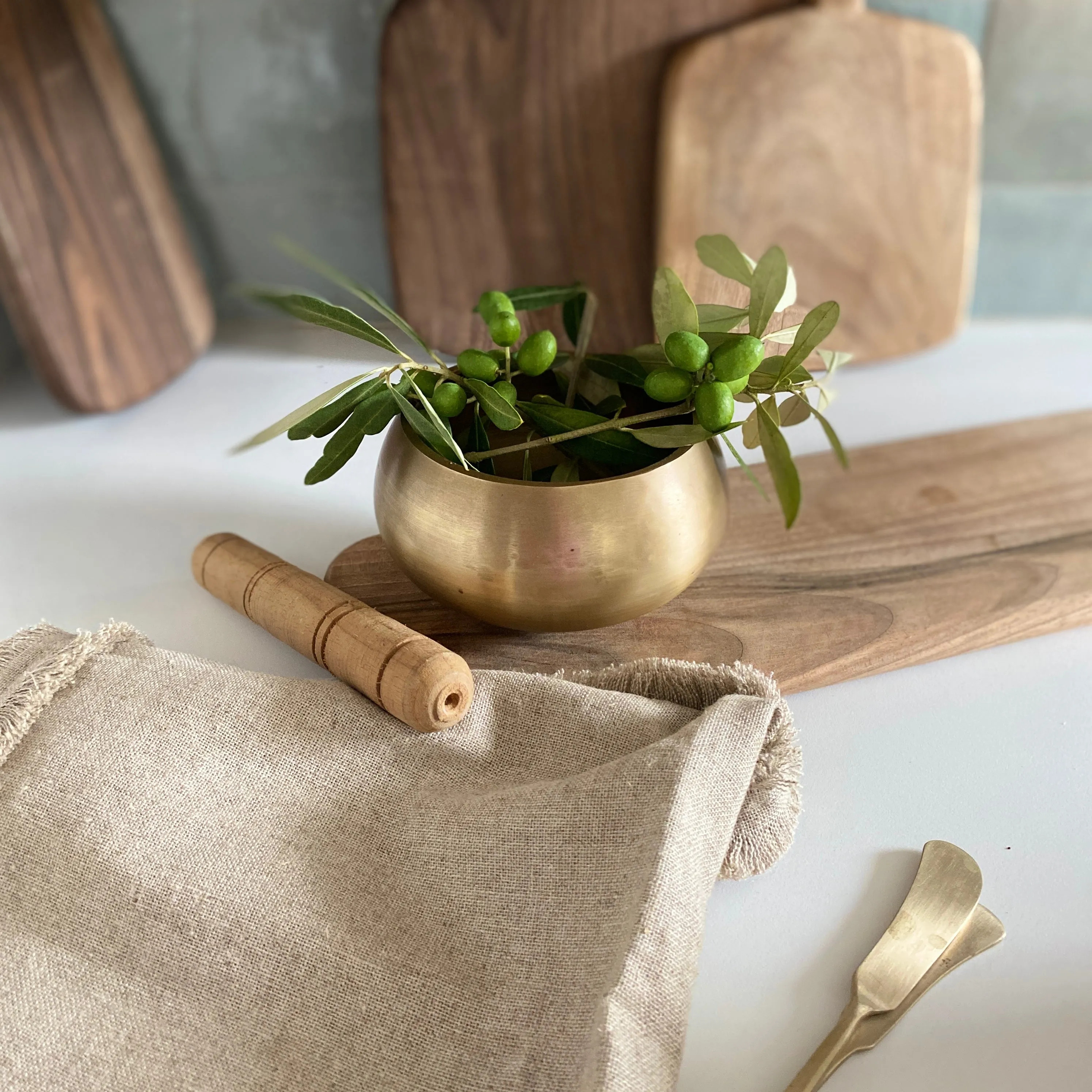 Brass & Teak Singing Bowl - Cove Home | Cove Home