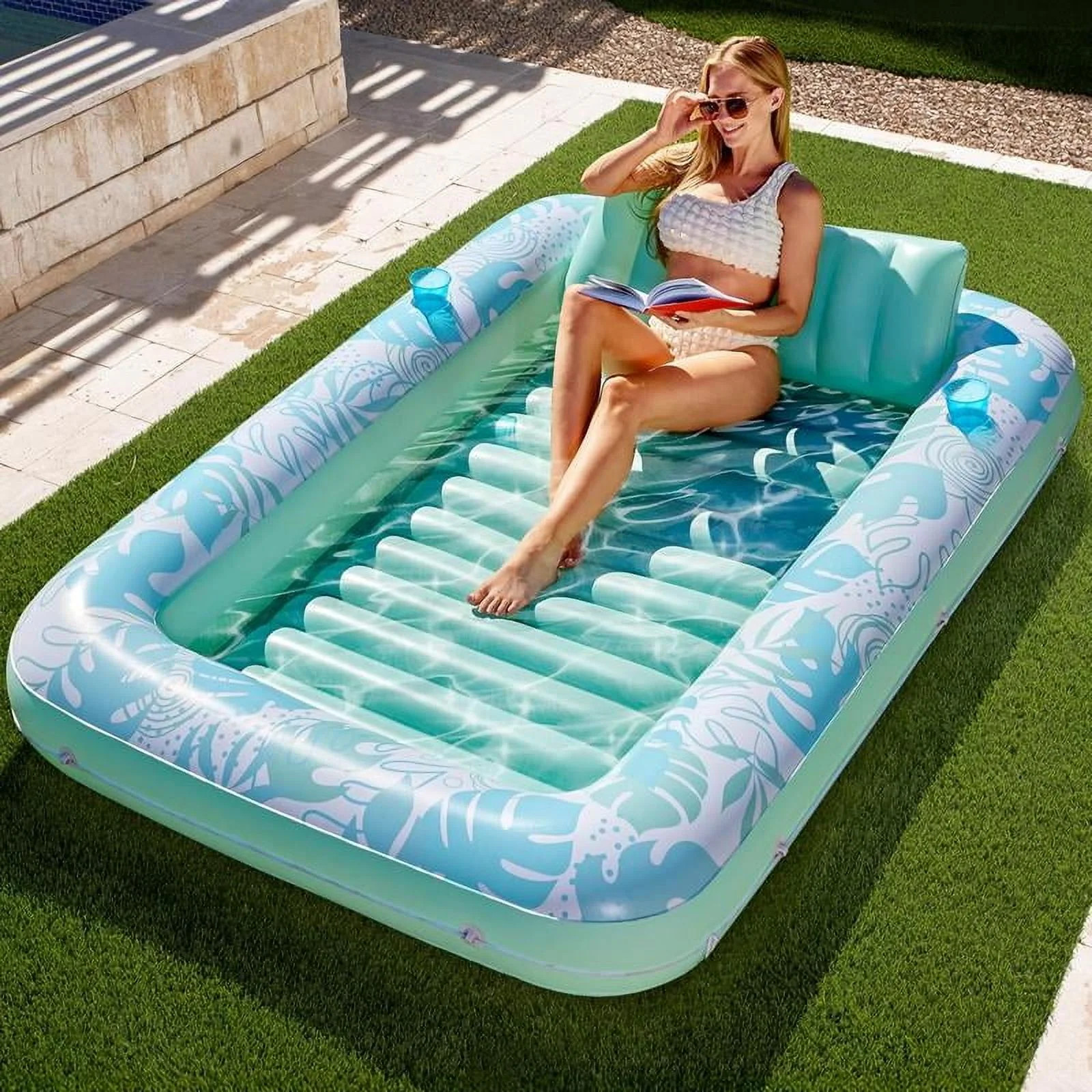 Sloosh-L/XL Inflatable Tanning Pool Lounge Float With Cup Holder, 70\u201cX46\u201d/85\u2033 x 57... | Walmart (US)