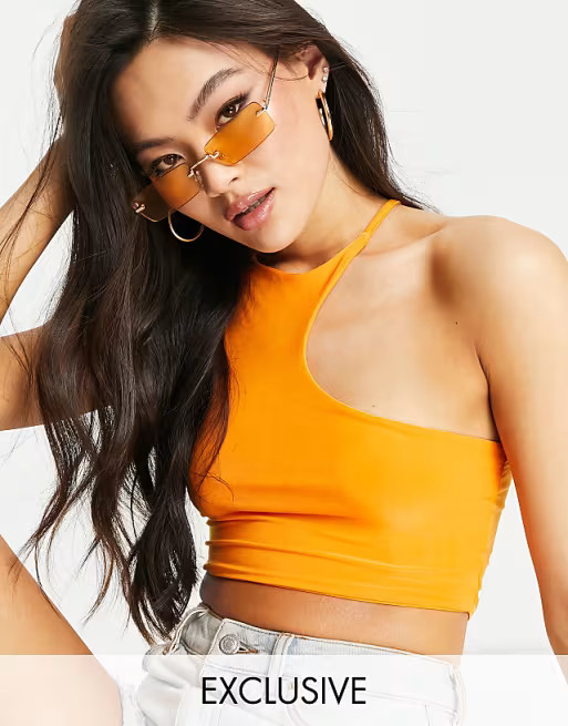 Missguided slinky asymmetric racer top in orange | ASOS (Global)
