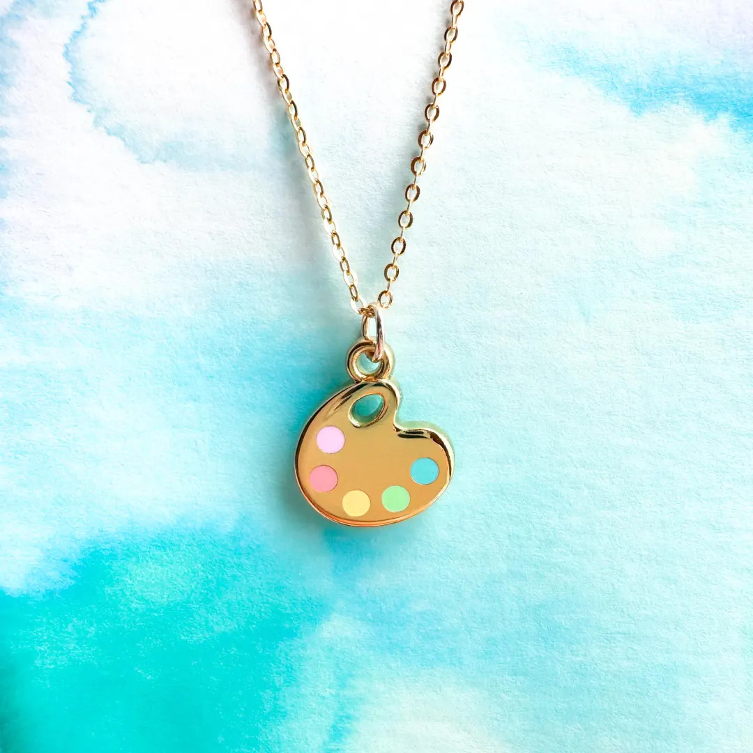 24k Gold Paint Palette Necklace: Pastel Rainbow Charm, Art Lover Gift - Etsy | Etsy (US)
