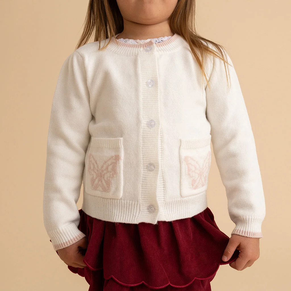 Solid White Long Sleeve Ivory Butterfly Butterfly Cardigan | Posh Peanut\u00ae | Posh Peanut