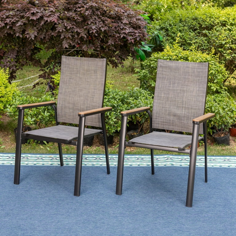 MF Studio Set of 2 Outdoor Patio Dining Stackable Chairs with Aluminum Frame&Textilene Seat,Black... | Walmart (US)