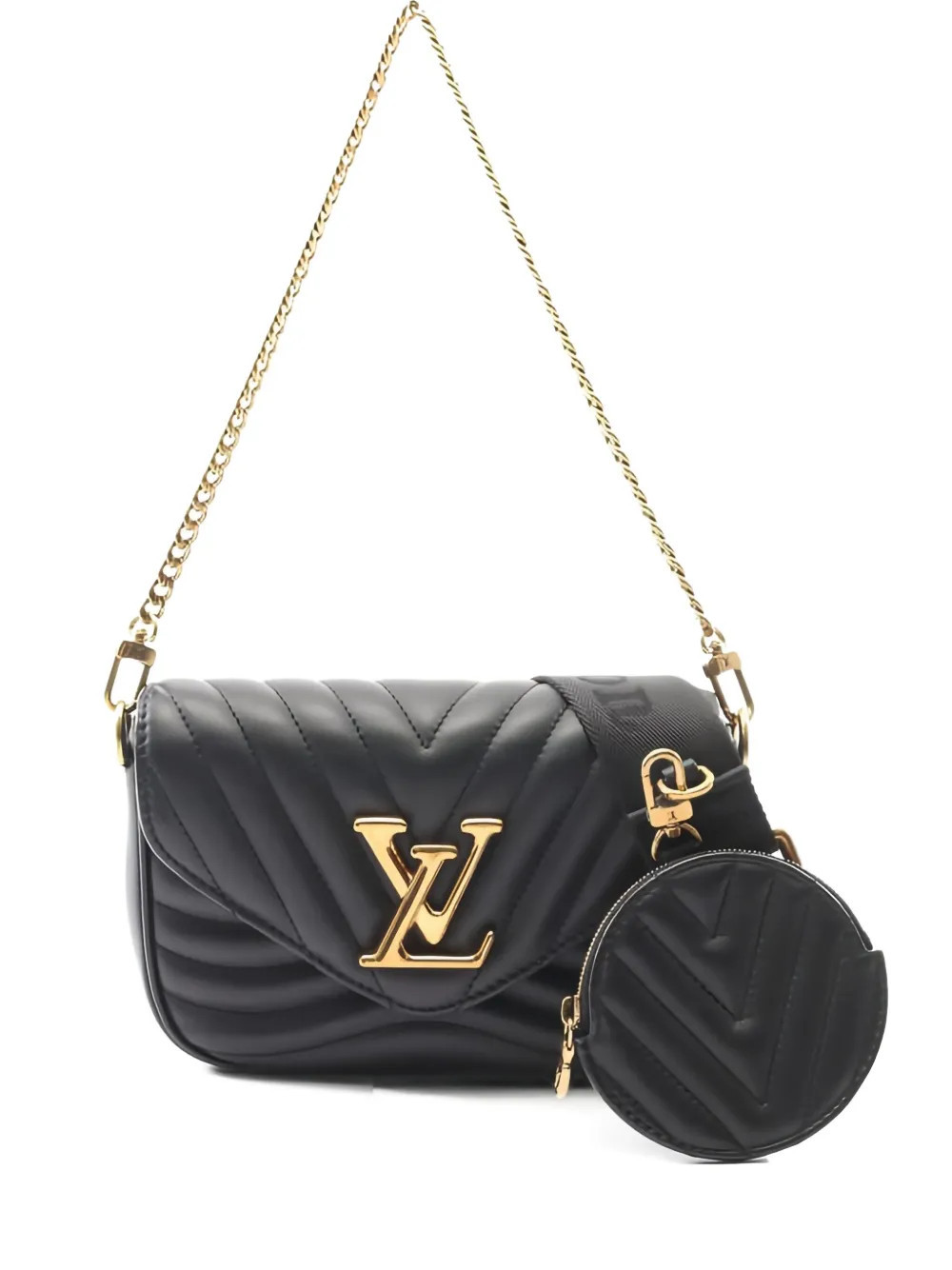 Louis Vuitton Pre-Owned 2021s New Wave quilted chain multy pochette shoulder bag - Black | Farfetch Global