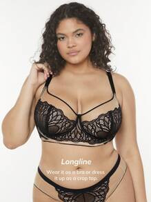 Luvlette Plus Full Coverage Longline Lace Bra | SHEIN