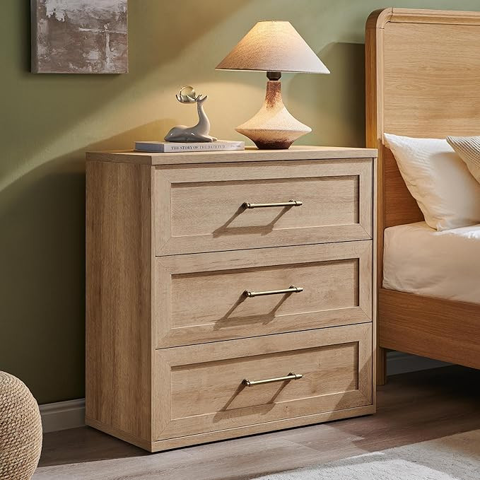 30" Tall Nightstand, Side Table with 3 Drawers, Oversized Extra Large Bedside, Modern Wood End Ta... | Amazon (US)