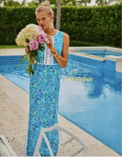 Lilly Pulitzer NWT $298 Ashler Stretch Maxi Dress Coral Of The Story Size 14 | eBay US