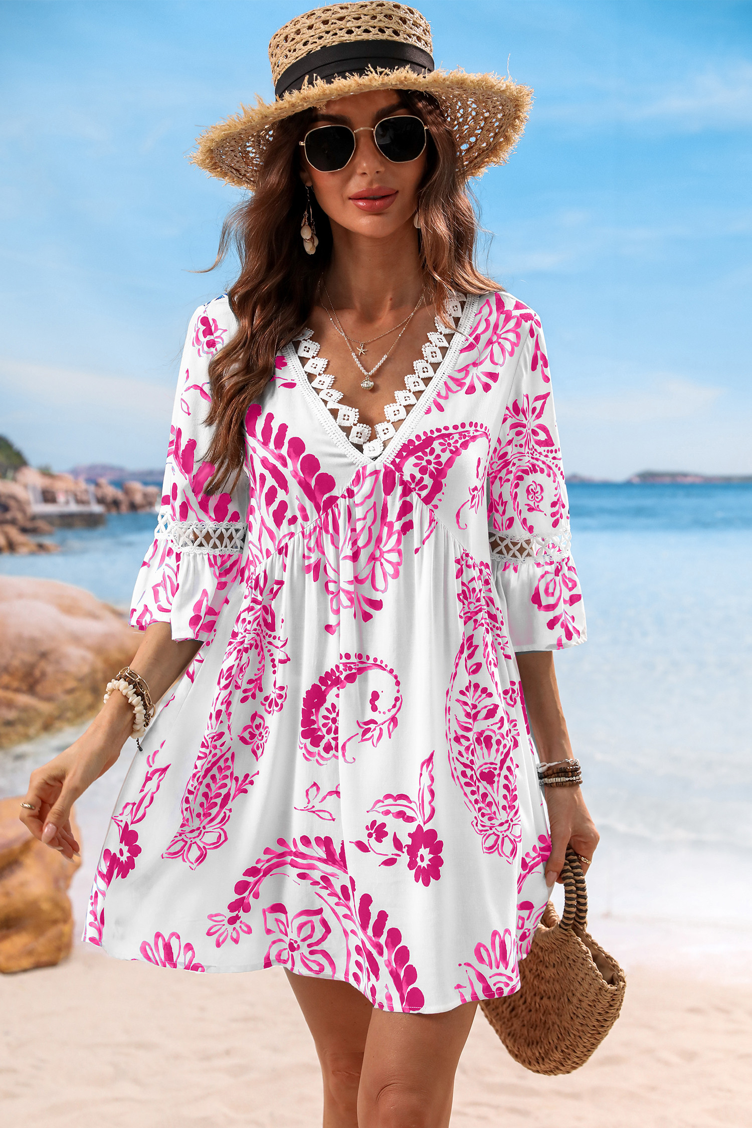Blushing Rose Paisley Cover-Up Mini Dress | Cupshe US