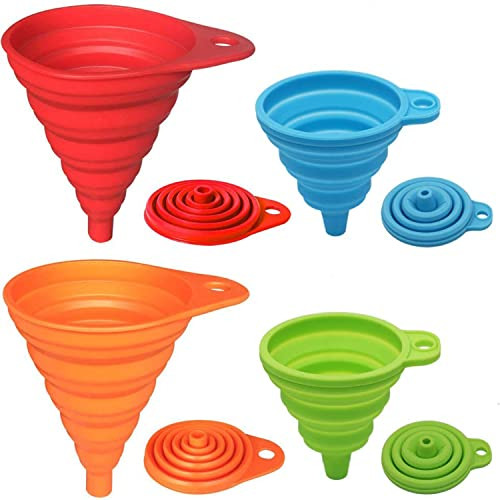 KongNai Kitchen Funnel Set 4 Pack, Small and Large, Kitchen Gadgets Accessories Foldable Silicone Collapsible Funnels for Filling Water Bottle Liquid Transfer Food Grade | Amazon (US)