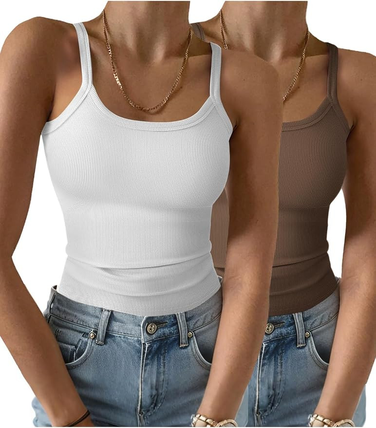GKBK Womens Sleeveless Tank Top Form Fitting Spaghetti Strap Scoop Neck Ribbed Knit Basic Cami La... | Amazon (US)