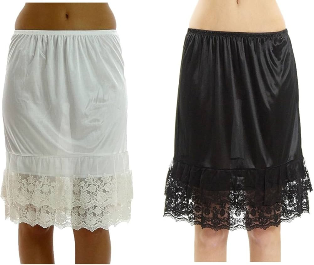 Double Lace Half Slip Satin Skirt Extender- 21" length | Amazon (US)