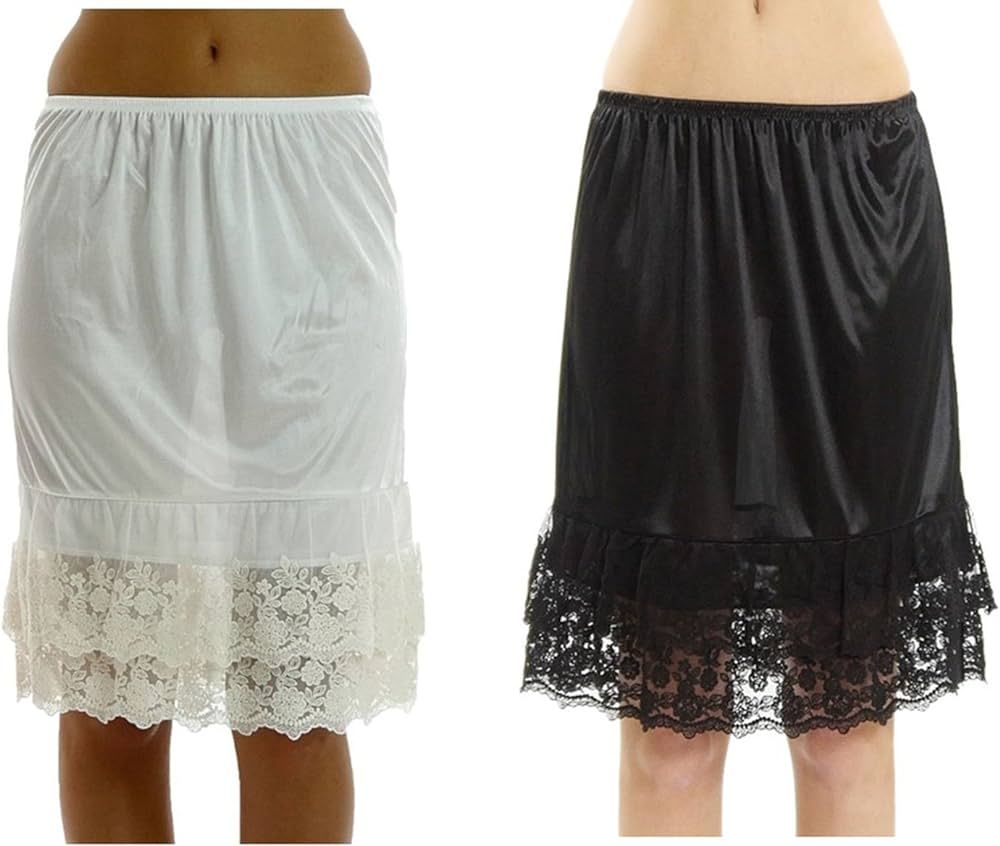 Double Lace Half Slip Satin Skirt Extender- 21" length | Amazon (US)