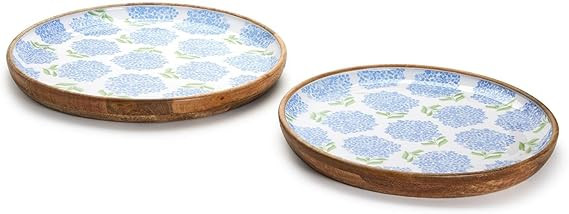 Two's Company Hydrangea Set of 2 Hand-Crafted Wood Round Tray | Amazon (US)