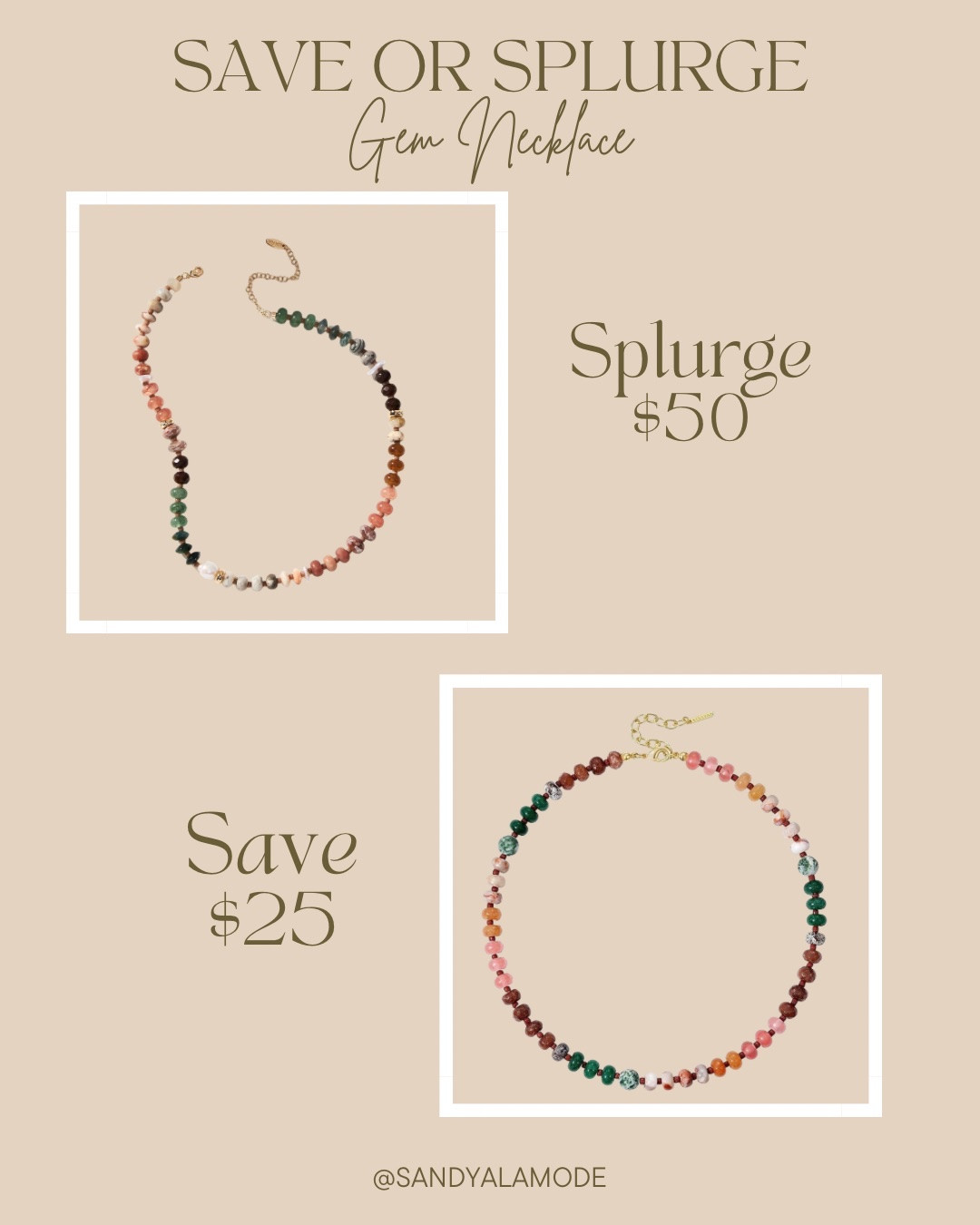 Save vs splurge // look for less // gem necklace // Anthropologie // Amazon // summer accessory 