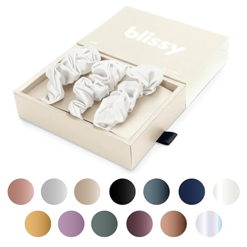 Blissy Silk Scrunchies (3 Pack) - 100% Pure Mulberry Silk - 22 Momme 6A High-Grade Fibers Scrunchie for Straight & Curly Hair (White Regular) | Amazon (US)