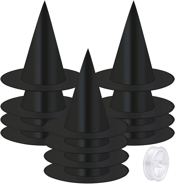 12 Pieces Halloween Costume Witch Hat with 100 Yards Hanging Rope for Halloween Yard Decoration | Amazon (US)