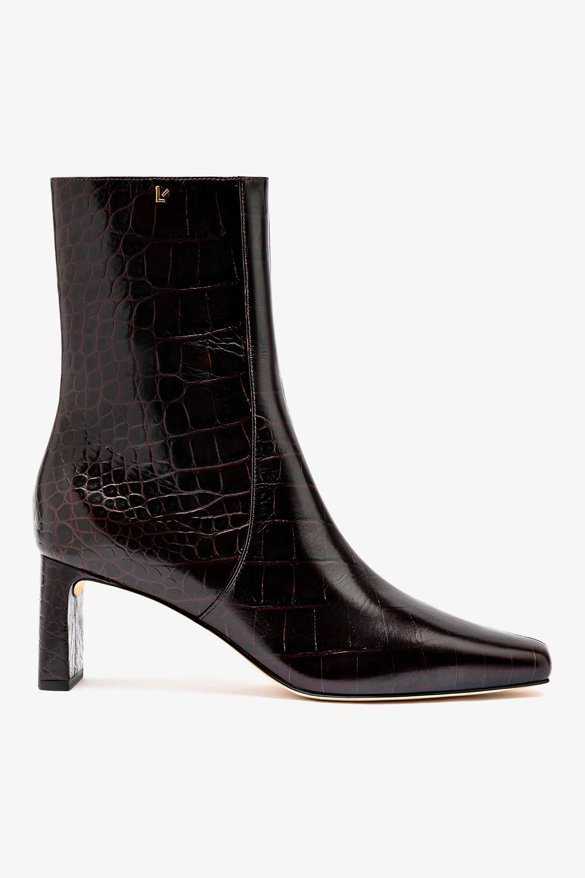 Alexis Bootie In Dark Croco Embossed Leather | Larroude