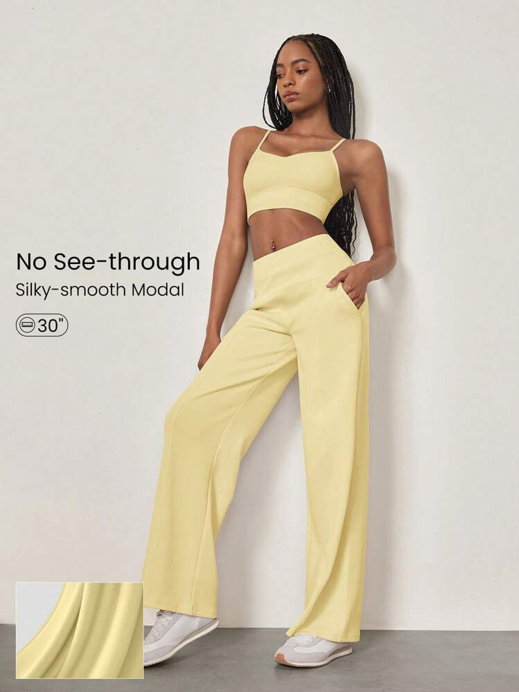 GLOWMODE Modal Silk Touch Wide Leg High Waist Lounge Pants With Side Pockets Daily Casual Fall Fall Winter | SHEIN