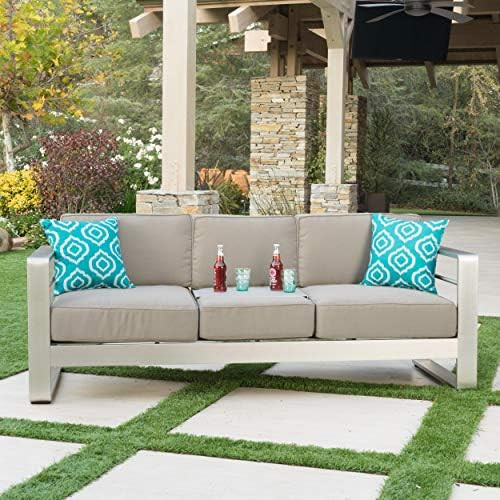 Christopher Knight Home Cape Coral Outdoor Loveseat Sofa with Tray, Khaki | Amazon (US)