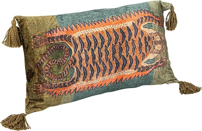 Creative Co-Op Cotton Velvet Blend Tiger Lumbar Pillow with Tassels, Multicolor | Amazon (US)
