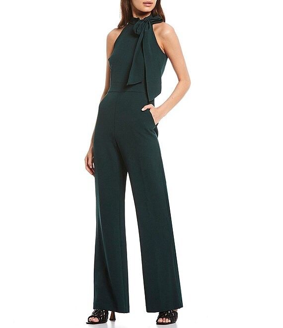 Sleeveless Bow Neck Jumpsuit with Pockets | Dillards