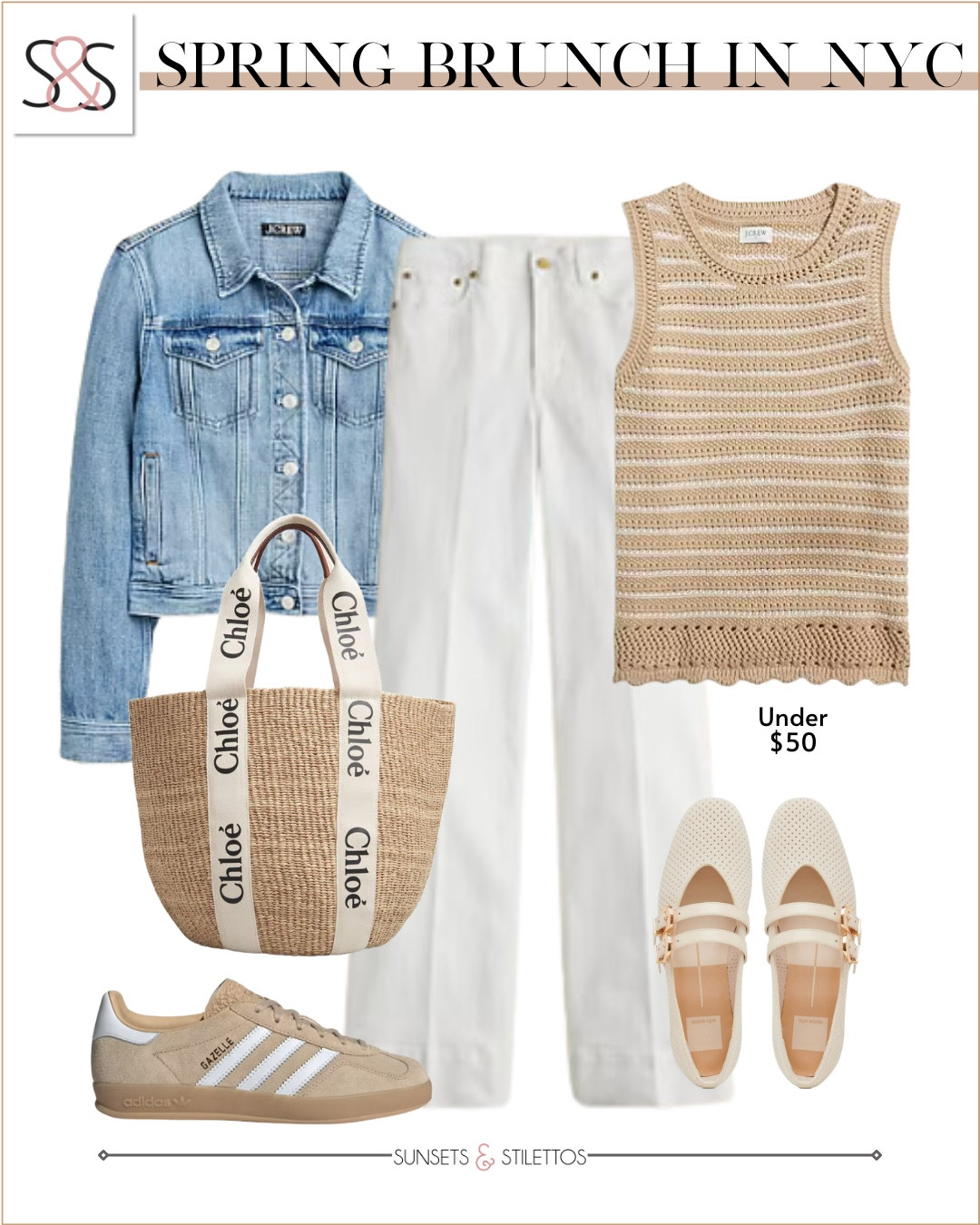 Perfect for brunch and beyond. A textured sweater vest keeps things interesting while neutrals and a classic denim jacket pull it all together

Sunsets and Stilettos spring outfit brunch style under 50 fashion Chloe tote denim jacket outfit white jeans casual neutral look textured vest trendy basics

#LTKWorkwear #LTKStyleTip #LTKOver40