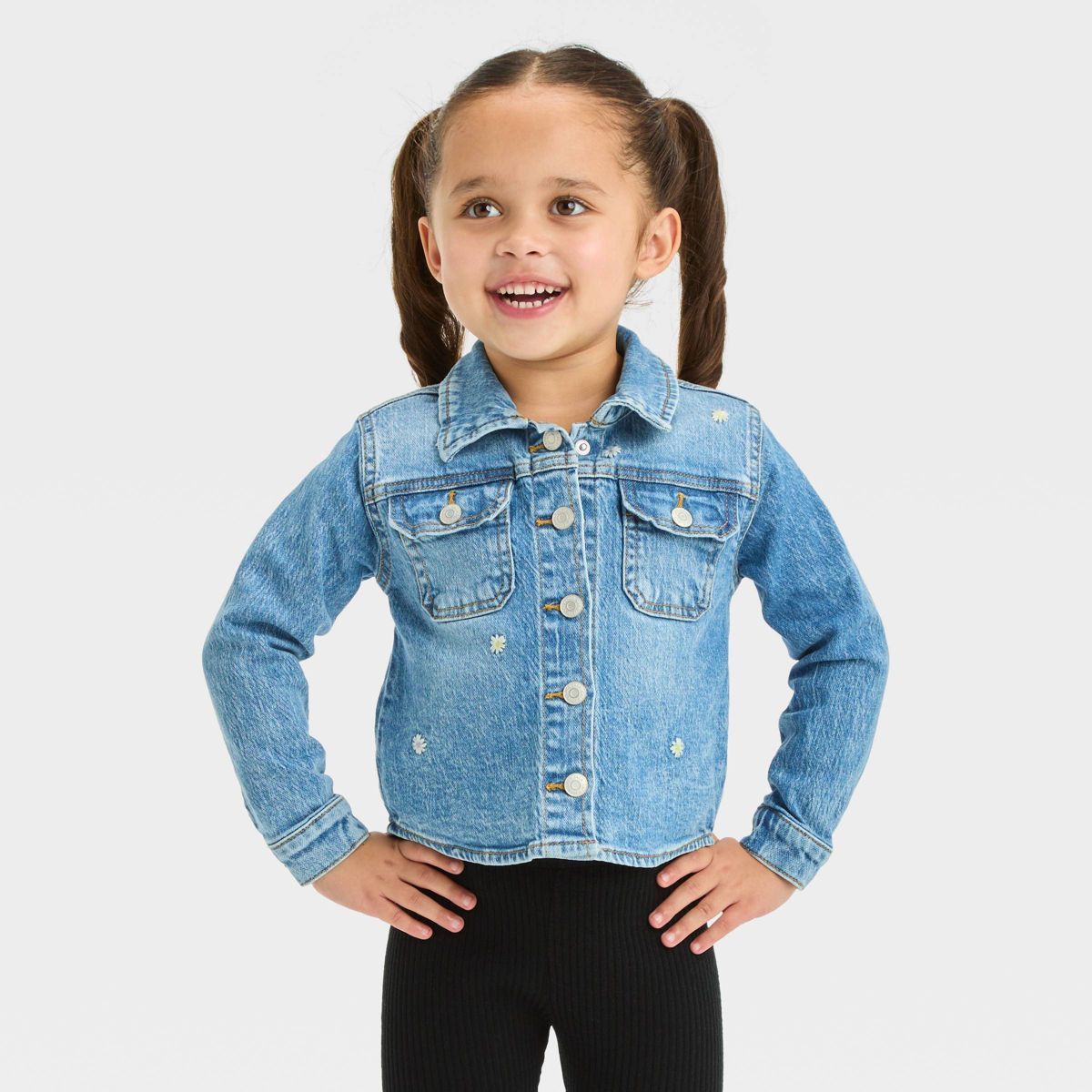 Toddler Girls' Embroidered Daisy Jacket - Cat & Jack™ Blue 3T | Target