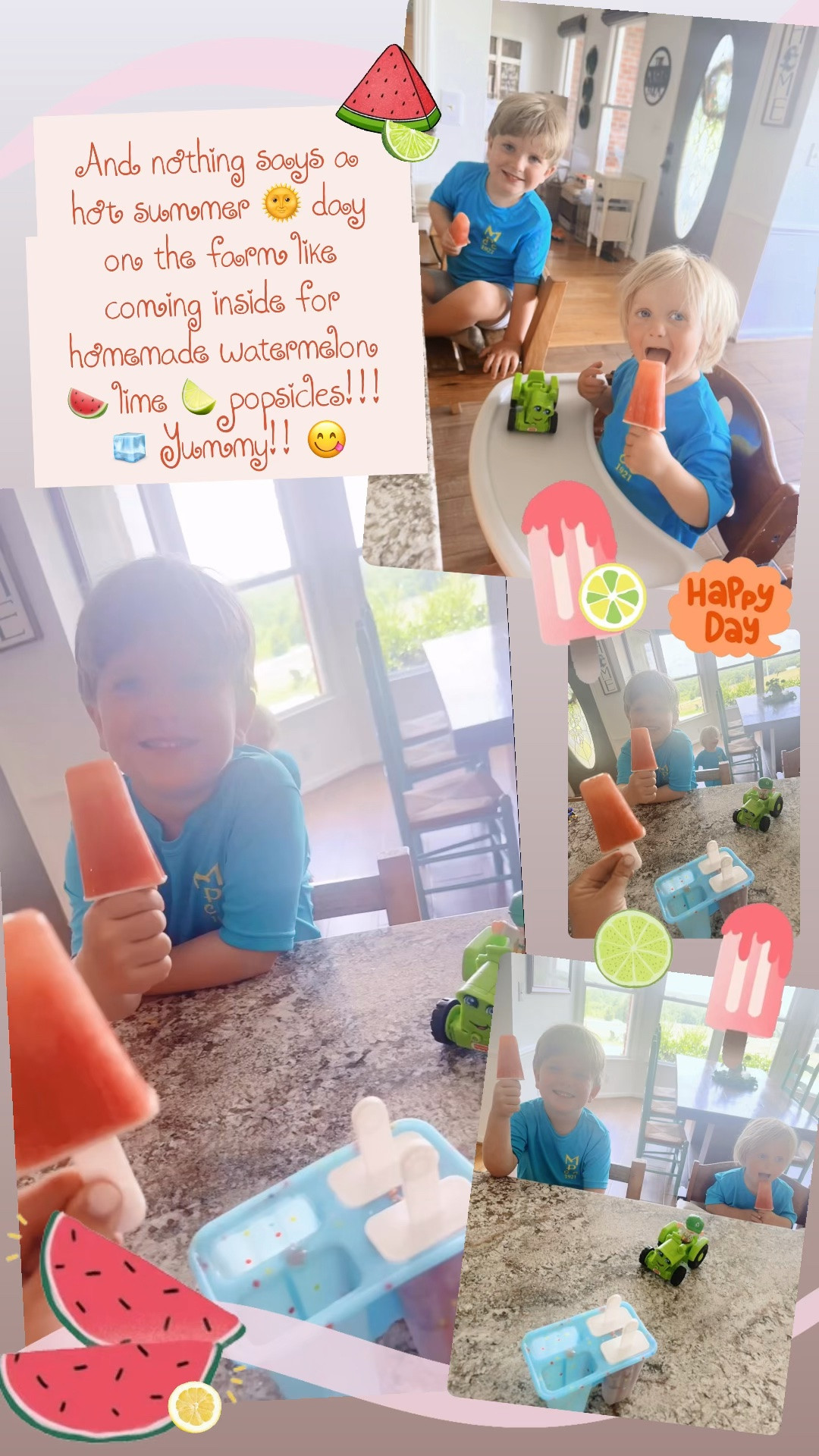 And nothing says a hot summer 🌞 day on the farm like coming inside for homemade watermelon 🍉 lime 🍋‍🟩 popsicles!!! 🧊 Yummy!! 😋